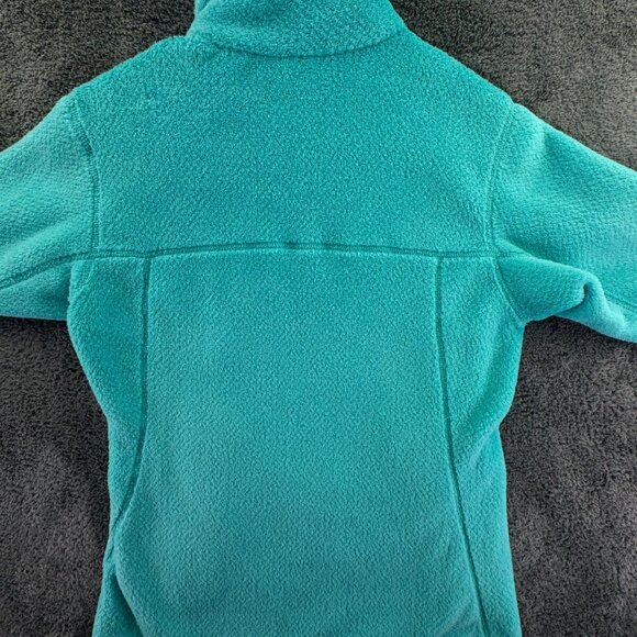 Patagonia Jacket Small Blue Fuzzy Soft Fleece Logo Pullover Women 1/4 Snap - Picture 14 of 15